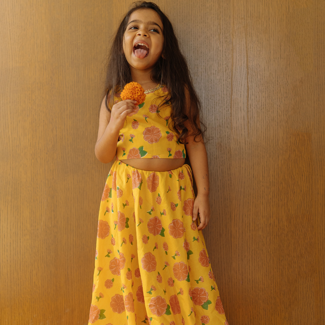 Chanderi Lehenga Set | Hand-Block Printed (Gota Work)