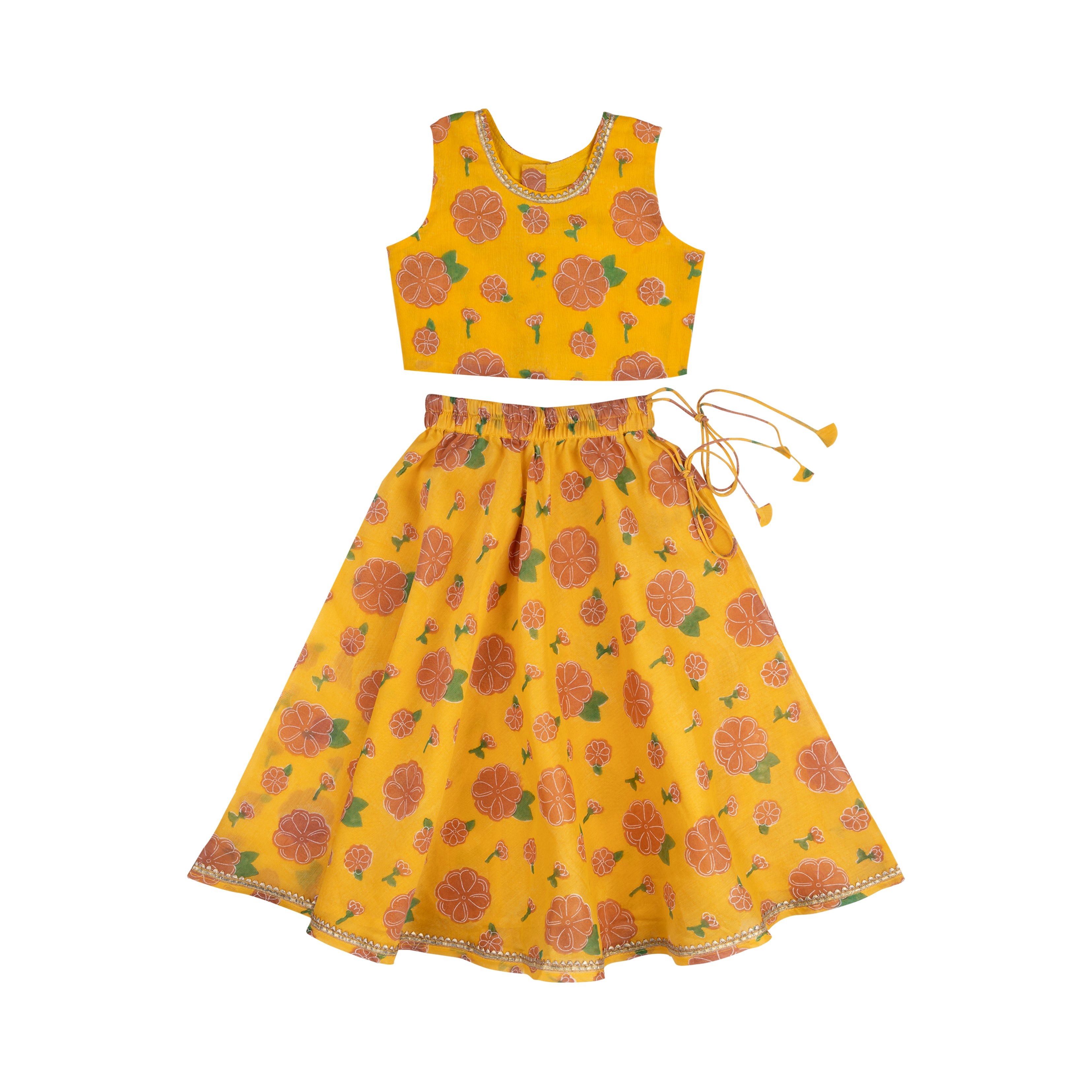 Chanderi Lehenga Set | Hand-Block Printed (Gota Work)