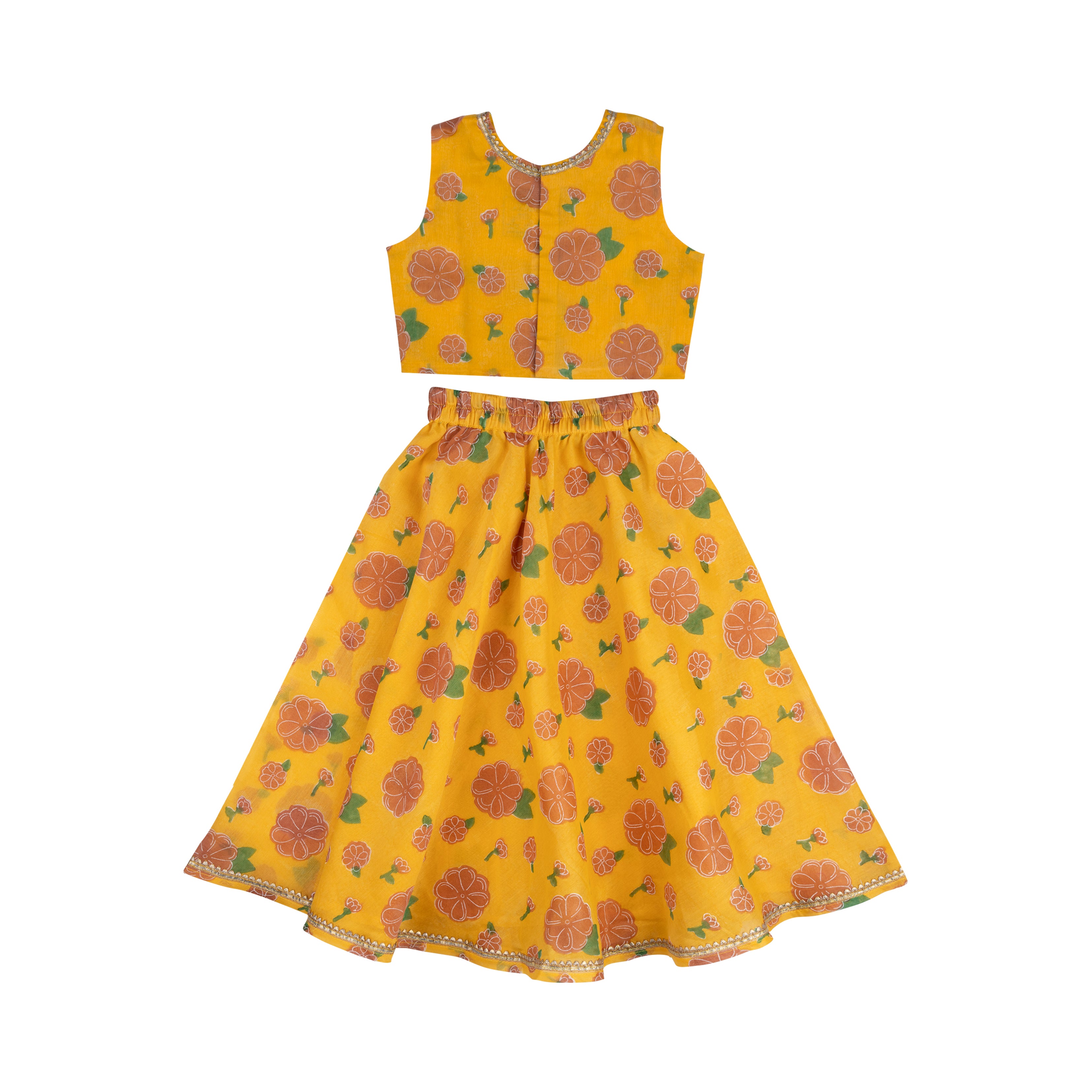 Chanderi Lehenga Set | Hand-Block Printed (Gota Work)