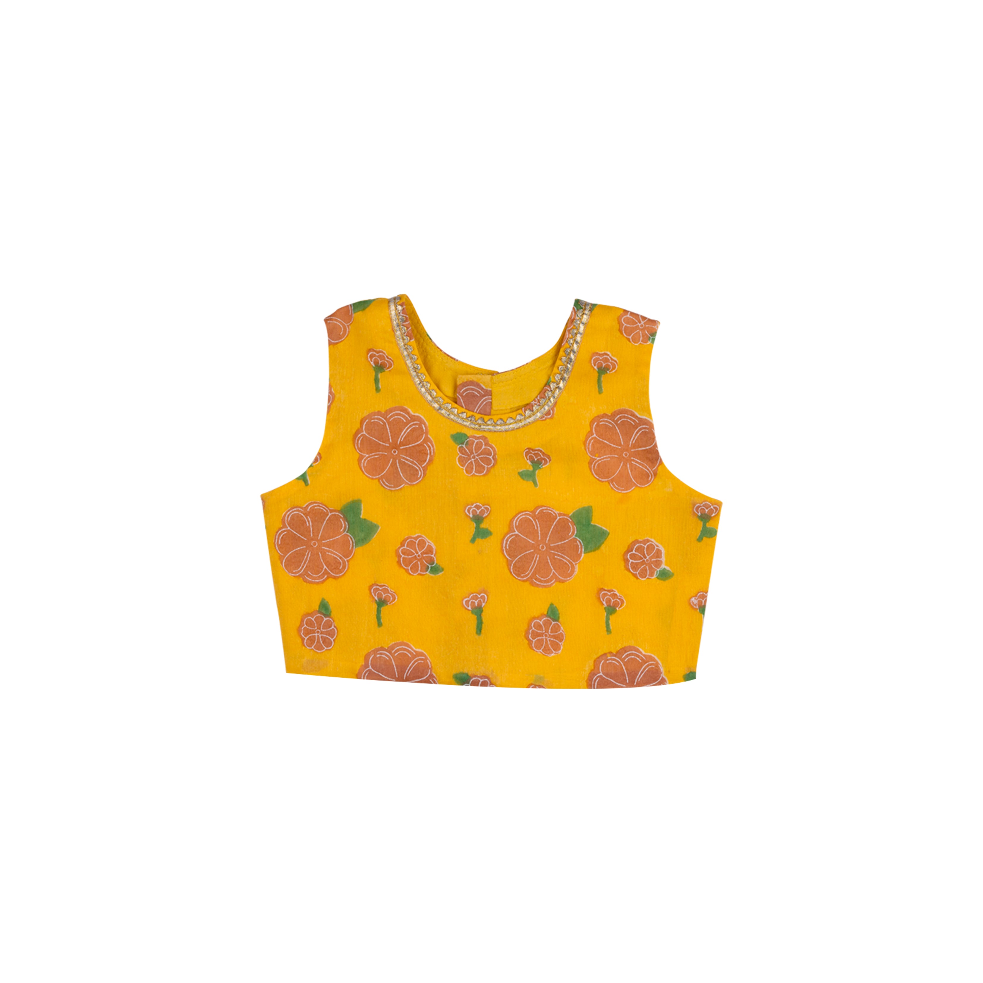 Chanderi Lehenga Set | Hand-Block Printed (Gota Work)