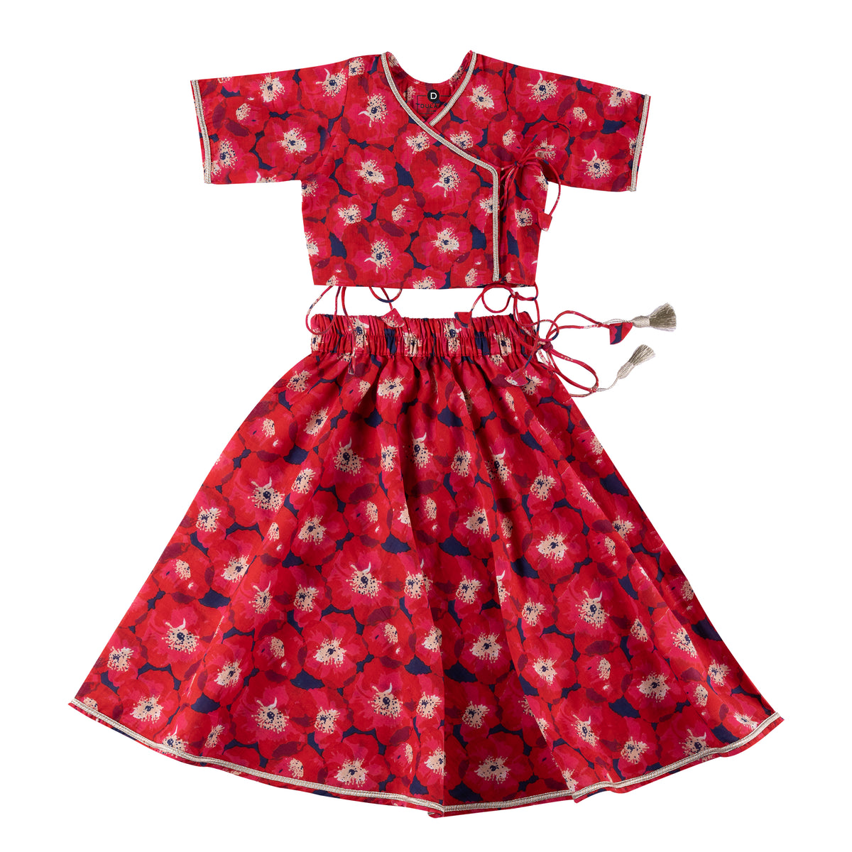 Cotton Lehenga Set (Gota Work) - Painted Poppies