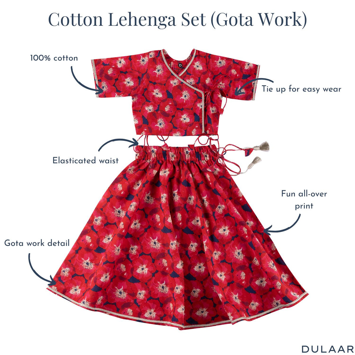 Cotton Lehenga Set (Gota Work) - Painted Poppies