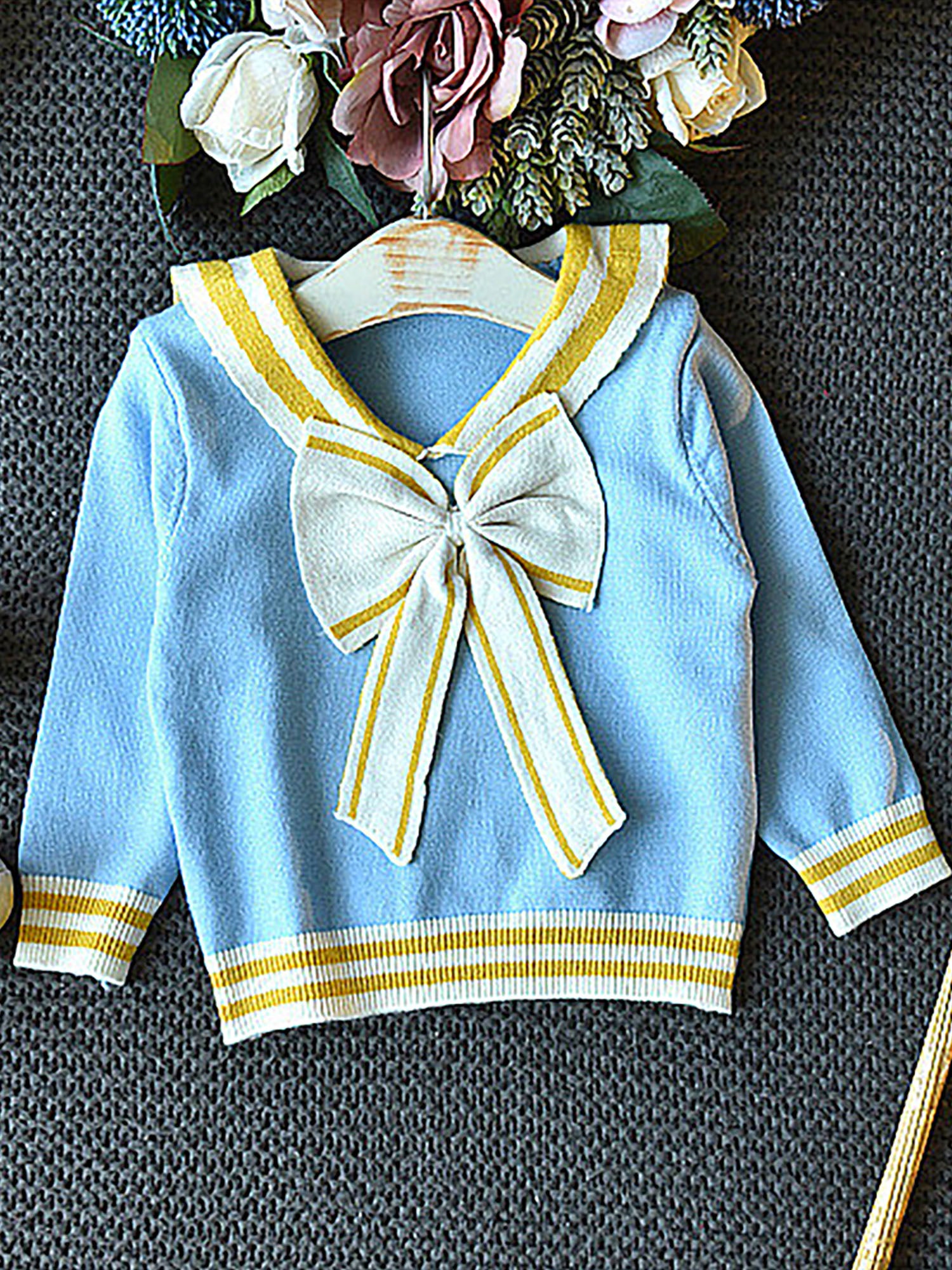 Little Surprise Box Blue & Occur Pleated Bow 2 pcs top & Skirt Winterwear set for Girls