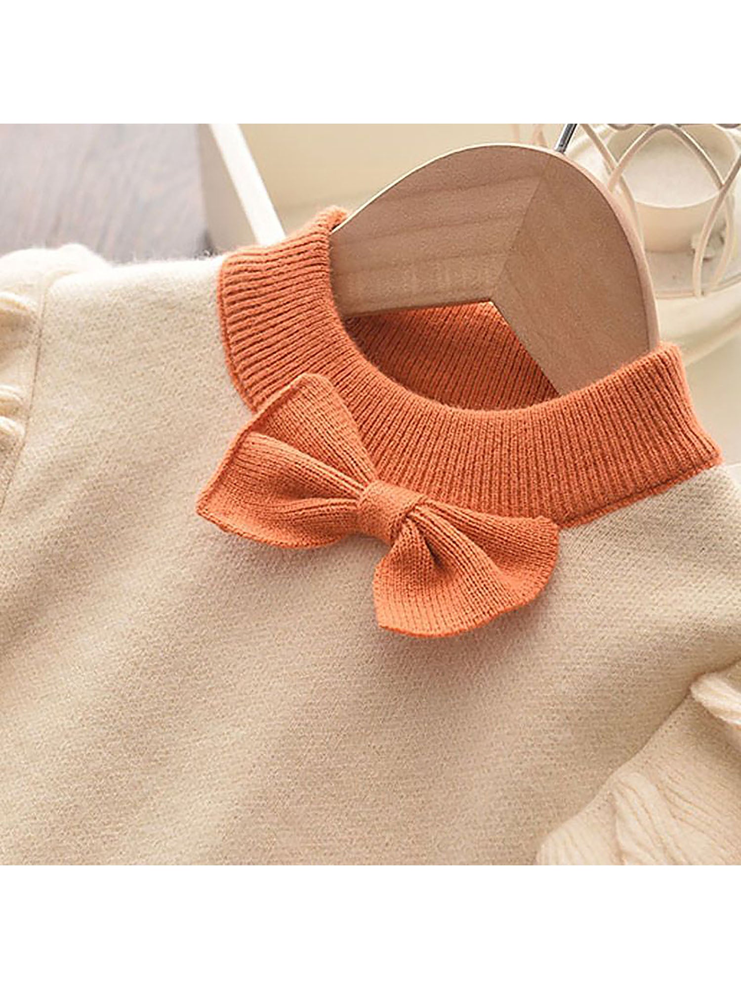 Little Surprise Box Orange Ruffled Shoulder 2 pcs sweatshirt & Skirt Winterwear set for Girls