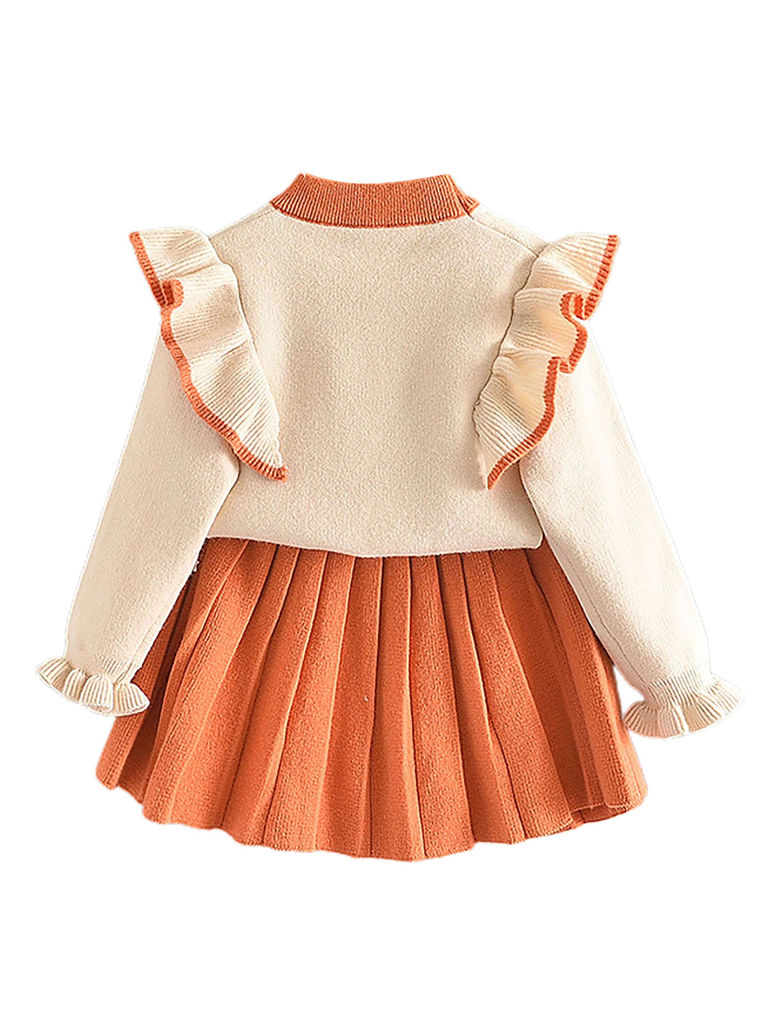 Little Surprise Box Orange Ruffled Shoulder 2 pcs sweatshirt & Skirt Winterwear set for Girls