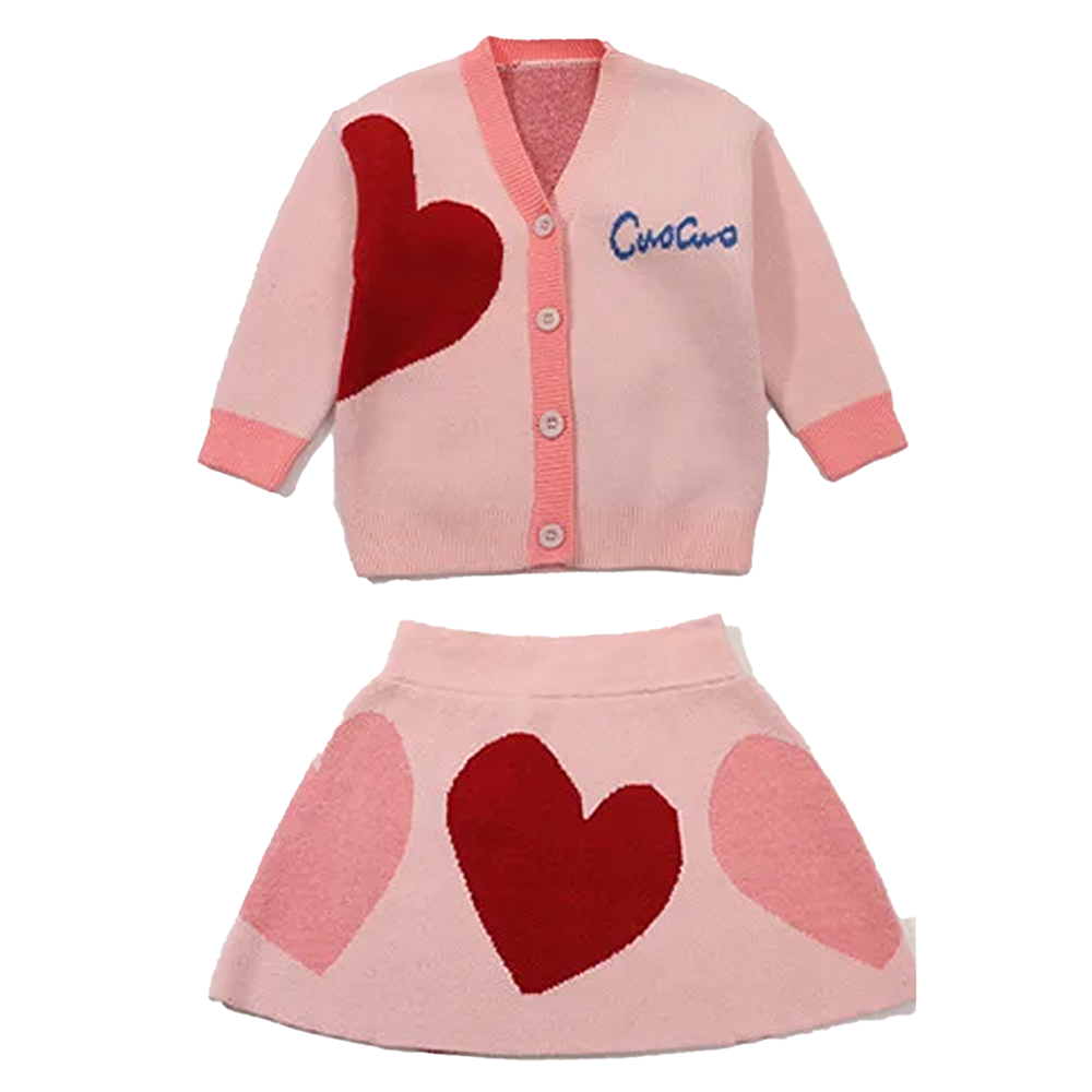 Little Surprise Box, Pink & Red Heart , 2 pc Top & Skirt Set For Toddlers And Kids