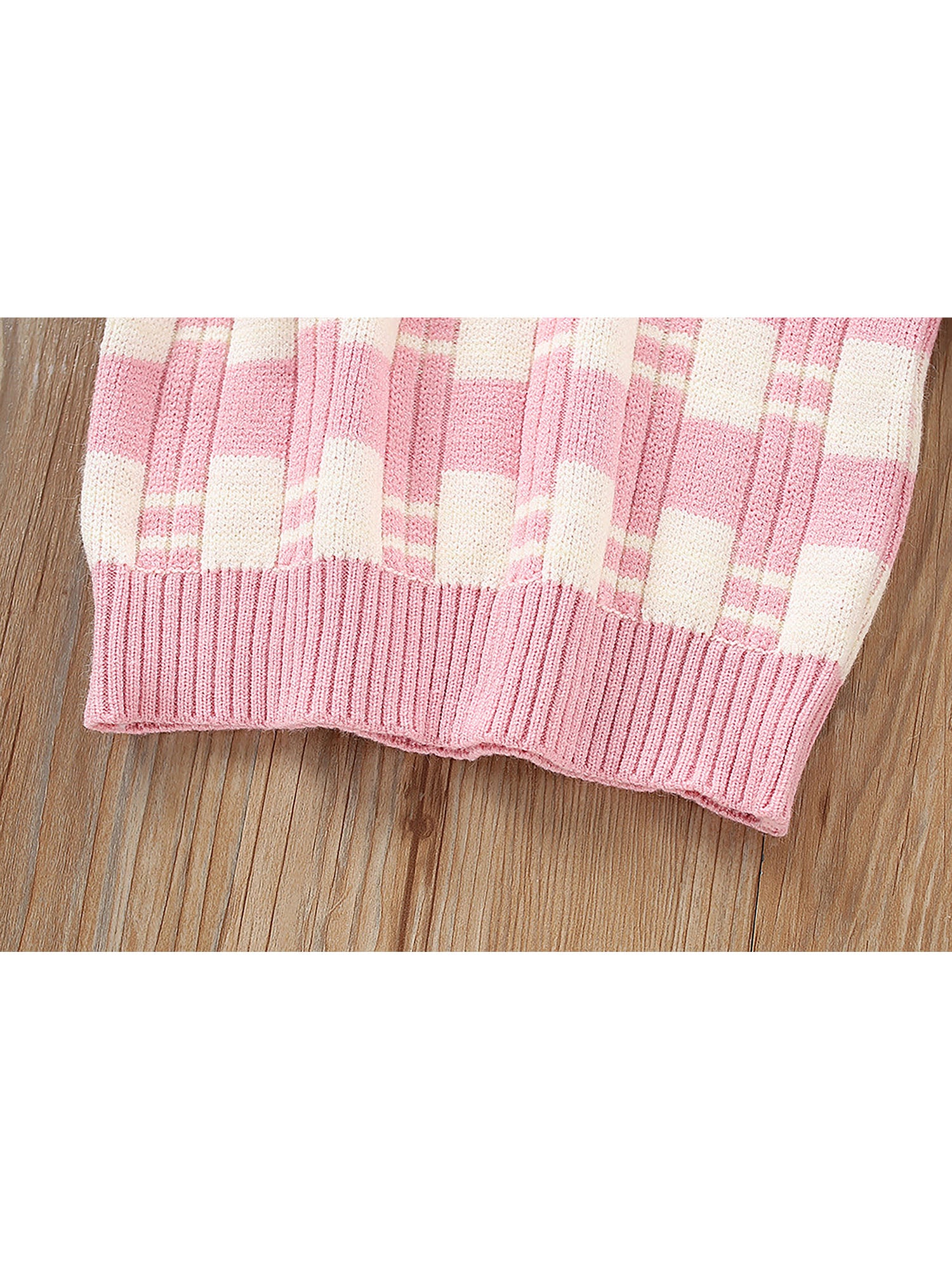 Little Surprise Box Pink & White Checkered Pull over style 2 pcs top & Skirt Winterwear set for Girls