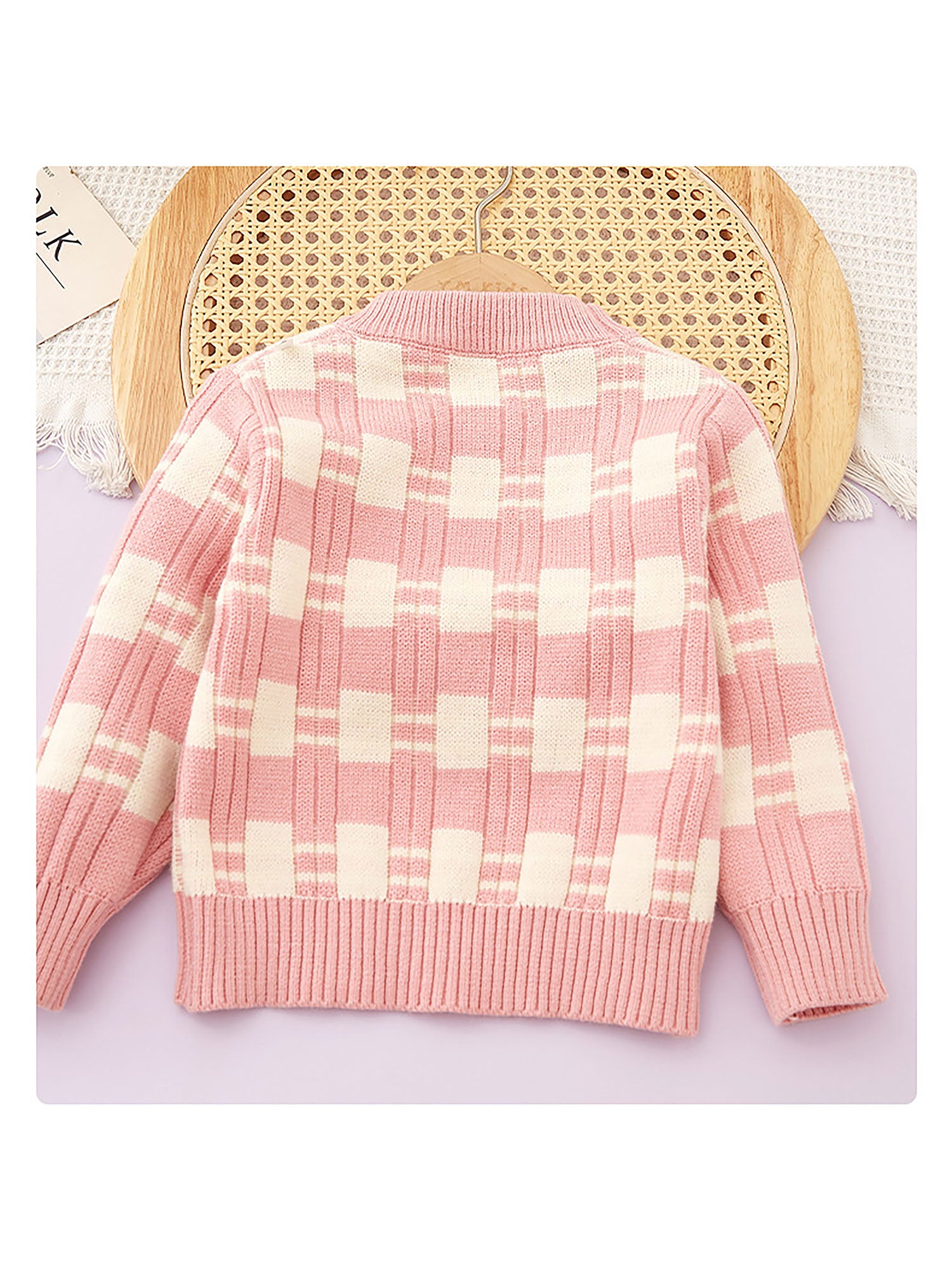 Little Surprise Box Pink & White Checkered Pull over style 2 pcs top & Skirt Winterwear set for Girls