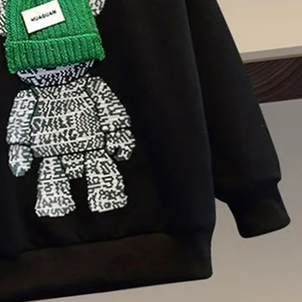 little Surprise Box Black & Green Fuzzy Teddy 2 piece Track Suit set for Kids