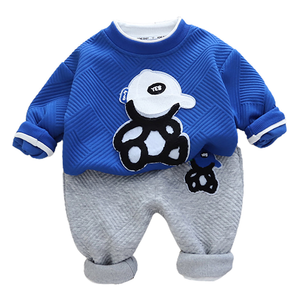 little Surprise Box Blue & Grey Rock on Teddy 2 piece Track Suit set for Toddlers & Kids