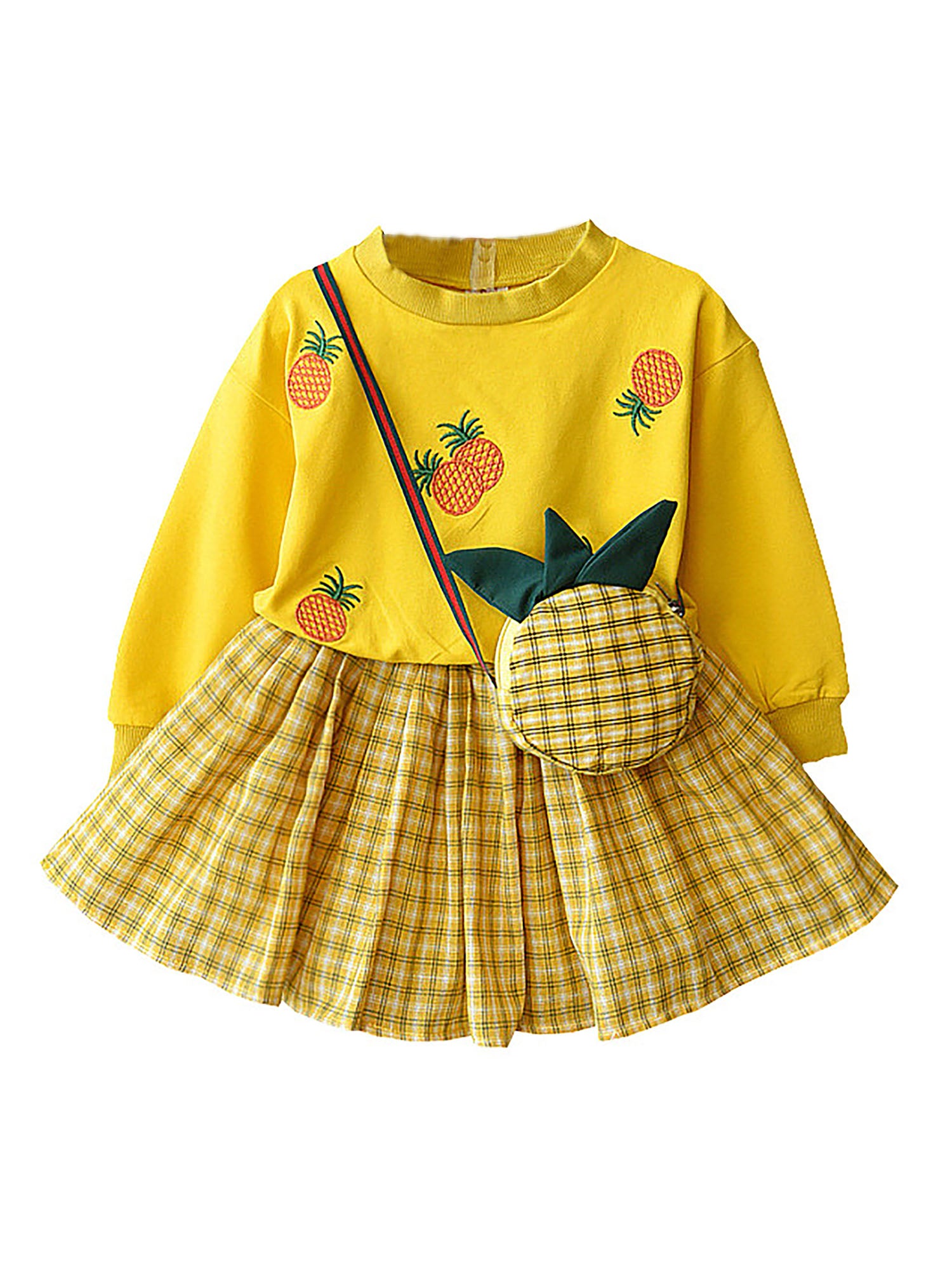 Little Surprise Box 2pcs Yellow Pineapple Sweatshirt, Skirt Winterwear set for Girls