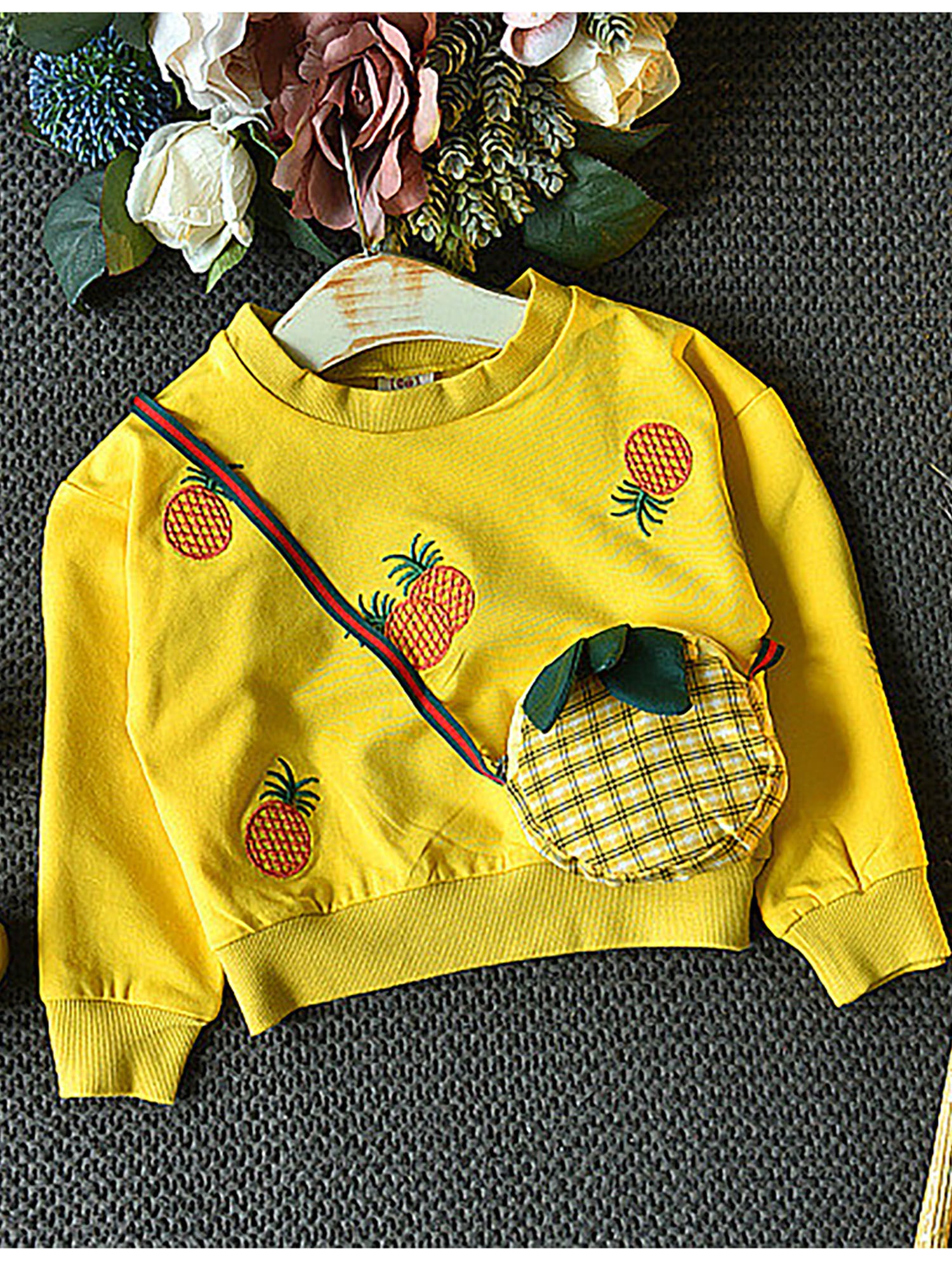 Little Surprise Box 2pcs Yellow Pineapple Sweatshirt, Skirt Winterwear set for Girls