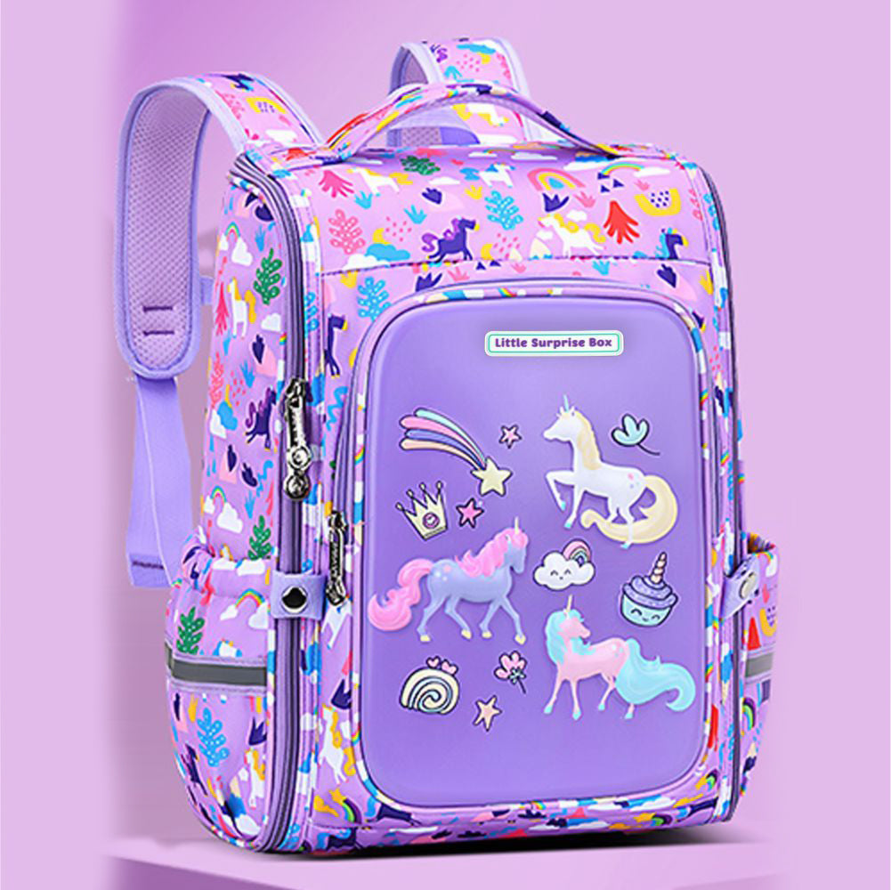 Purple 2d Pop Unicorn Garden School Backpack for Kids,6yrs - 10yrs