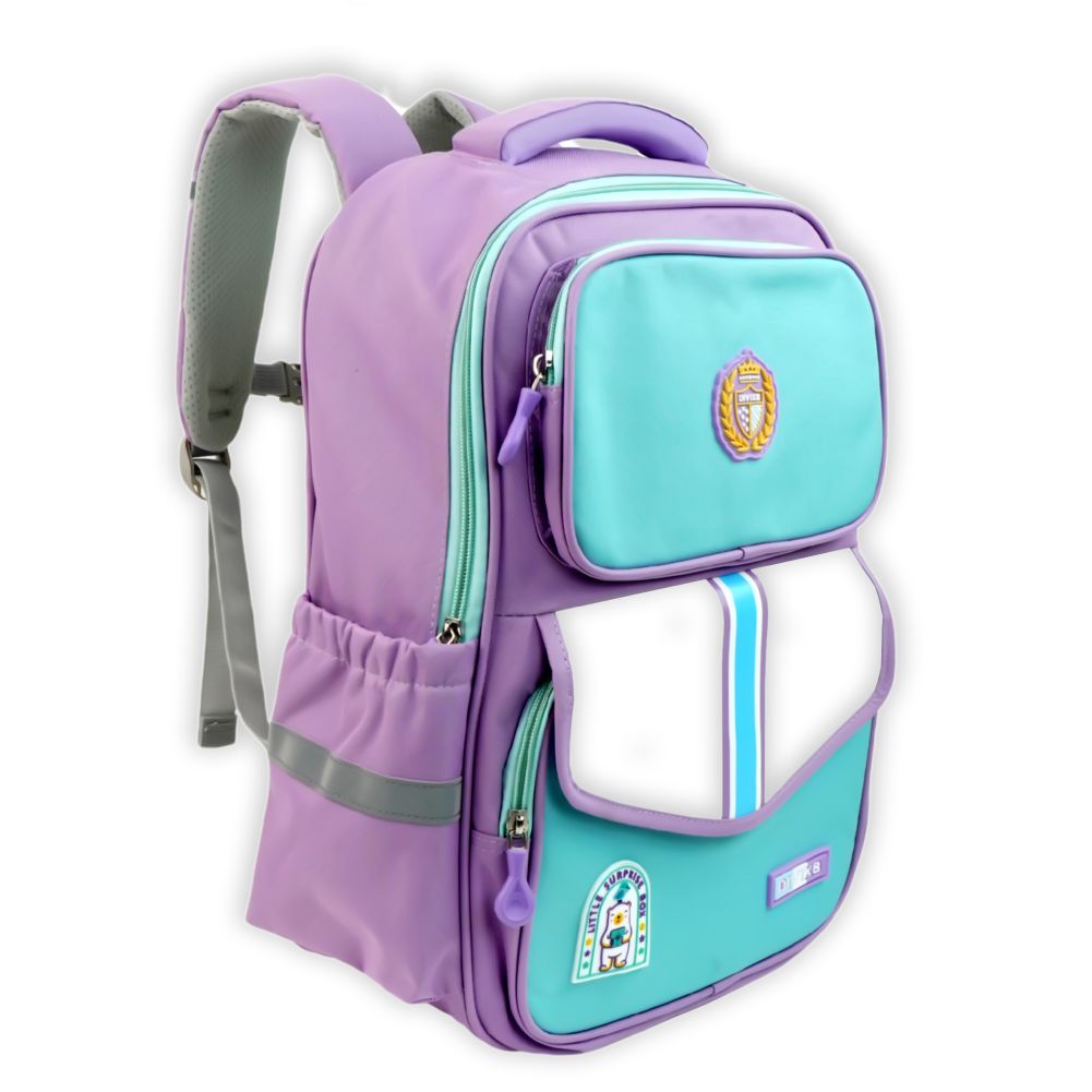 Sky Blue & Purple LSB Monogram kids School Backpack,6yrs - 10yrs