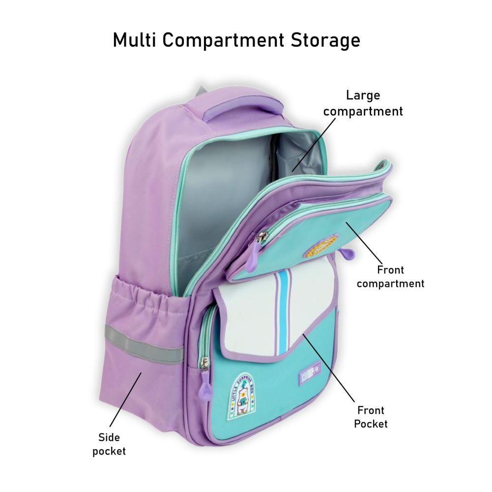 Sky Blue & Purple LSB Monogram kids School Backpack,6yrs - 10yrs
