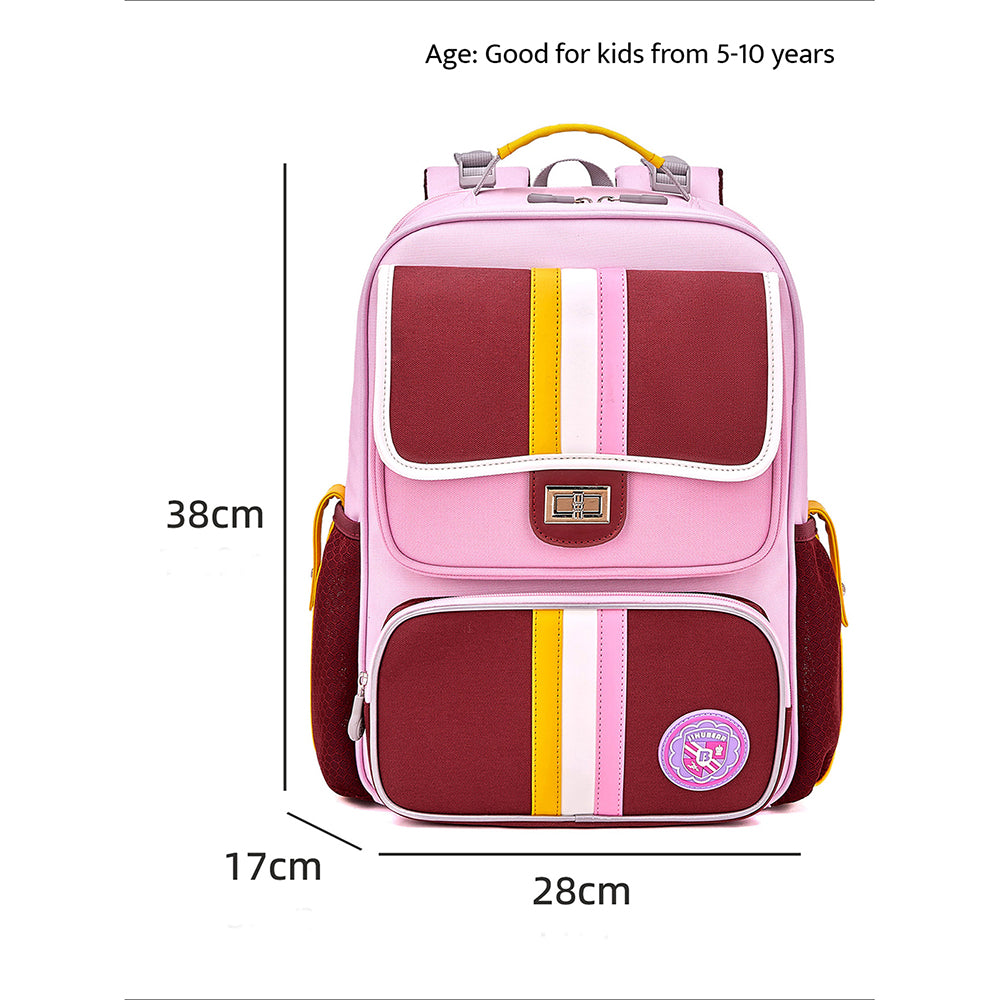 Pink & Maroon 3 stripes Ergonomic School Backpack for Kids.