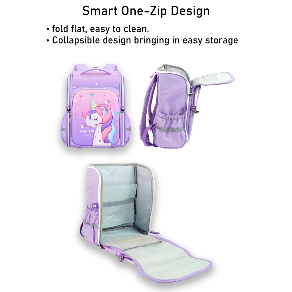 Shimmer Dotted Purple Unicorn School Backpack for Kids,5yrs - 8yrs