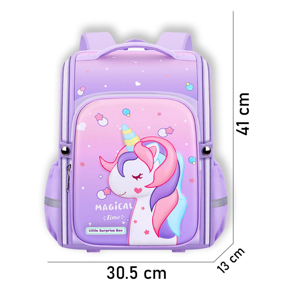 Shimmer Dotted Purple Unicorn School Backpack for Kids,5yrs - 8yrs