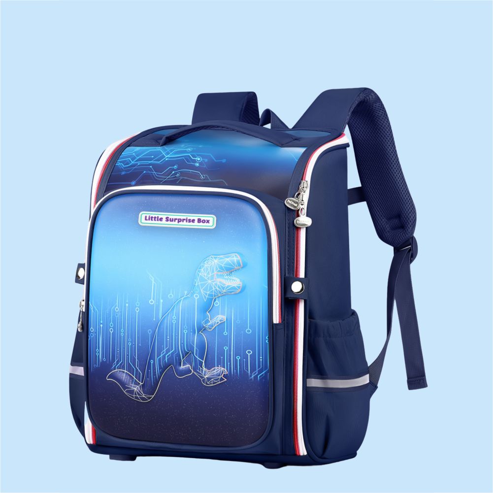 Shimmer Geometric Blue Dino School Backpack for Kids,6yrs - 10yrs