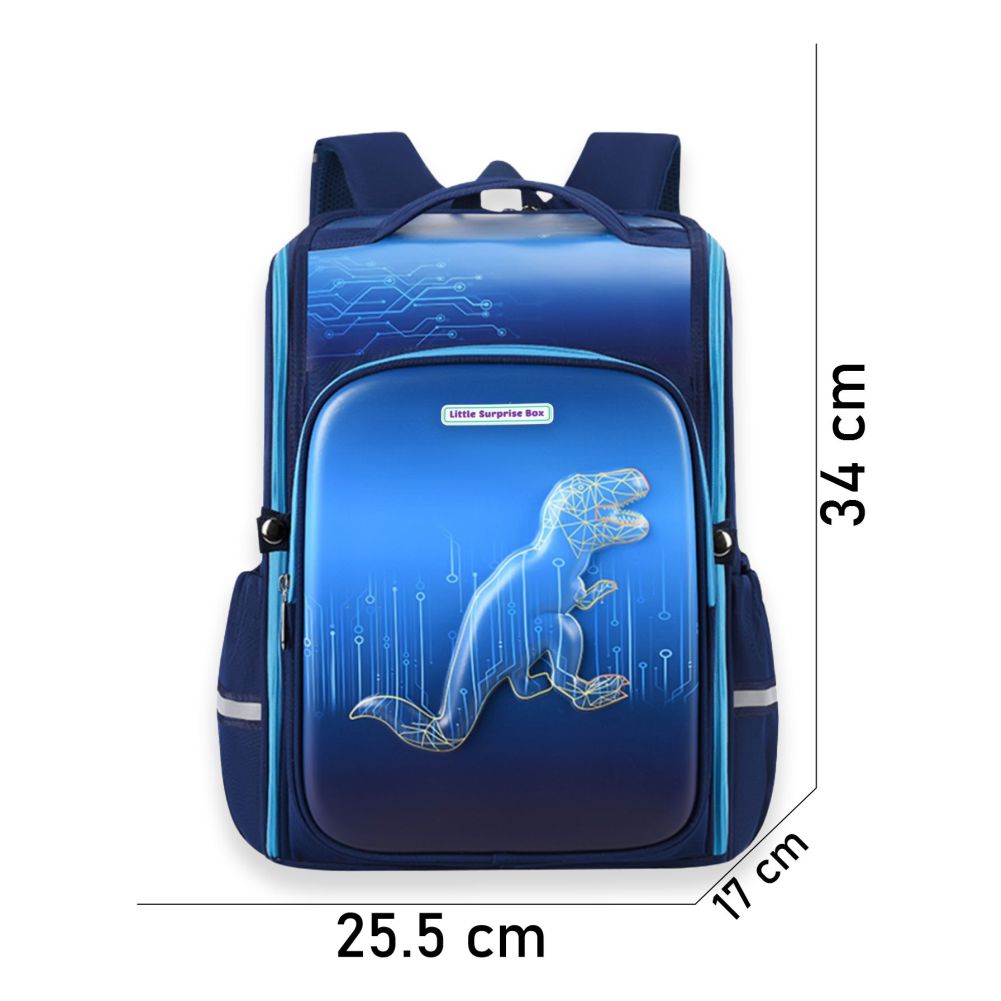 Shimmer Geometric Blue Dino School Backpack for Kids,6yrs - 10yrs