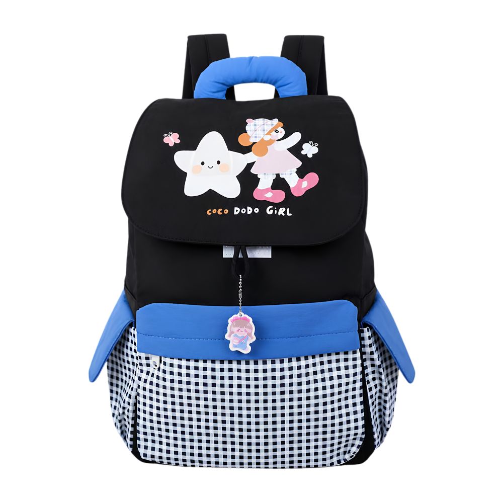 Gingham Girl Star Backpack with  Keychain for Kids & Teens, 8yrs and above