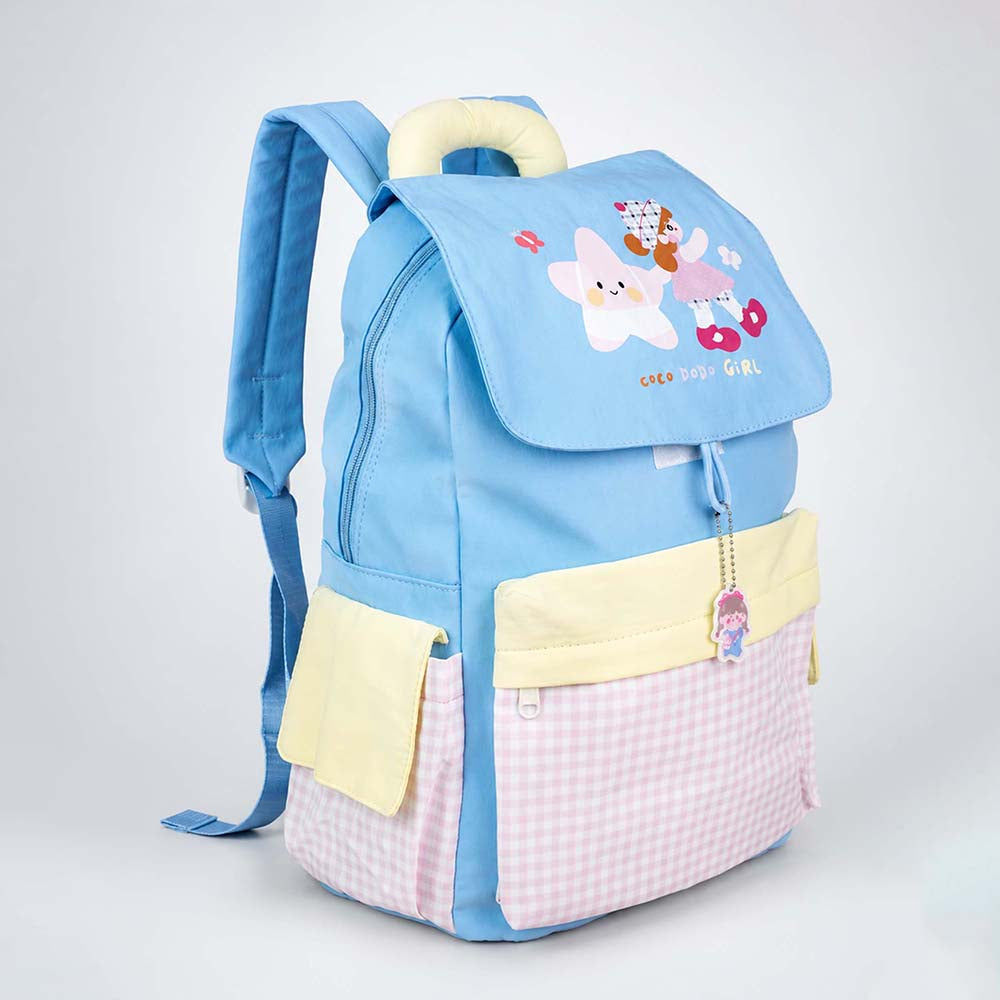 Gingham Girl Star Backpack with  Keychain for Kids & Teens, 8yrs and above