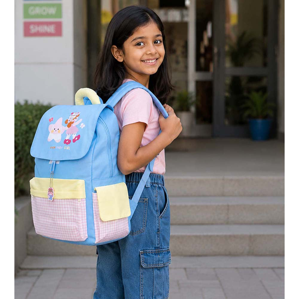 Gingham Girl Star Backpack with  Keychain for Kids & Teens, 8yrs and above