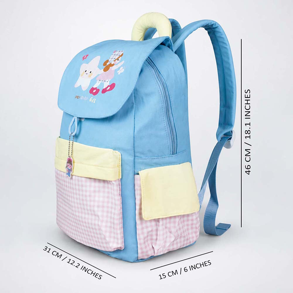Gingham Girl Star Backpack with  Keychain for Kids & Teens, 8yrs and above