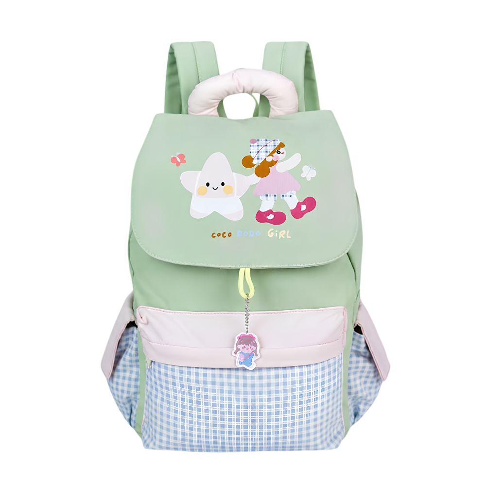 Gingham Girl Star Backpack with  Keychain for Kids & Teens, 8yrs and above