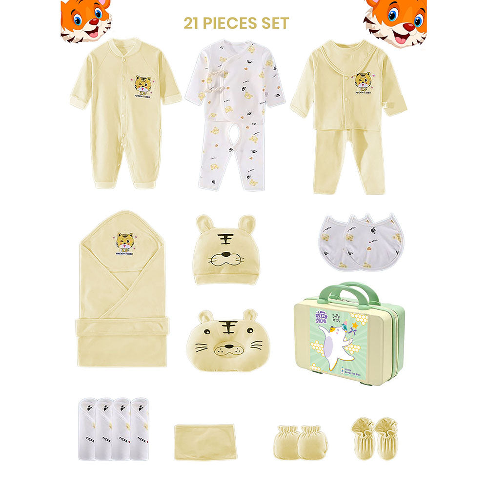 Little Surprise Box 21 Pcs Winter Wear Dual Yellow White Tiger Newborn Baby Girl/ Boy Gift Hamper Box