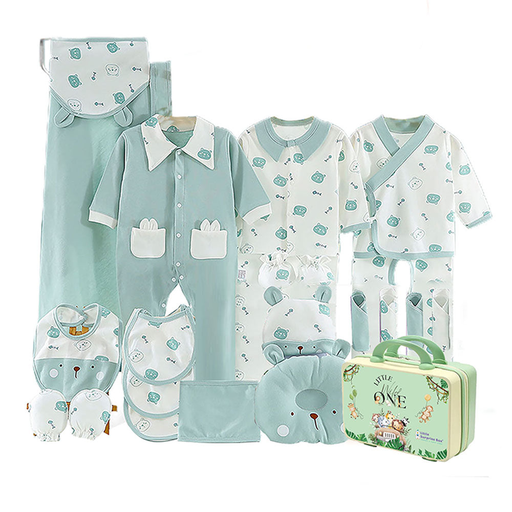 Little Surprise Box, 23 pcs Mint Green & White Ted Face, Newborn Baby Girl/ Boy All season wear Gift Hamper Box