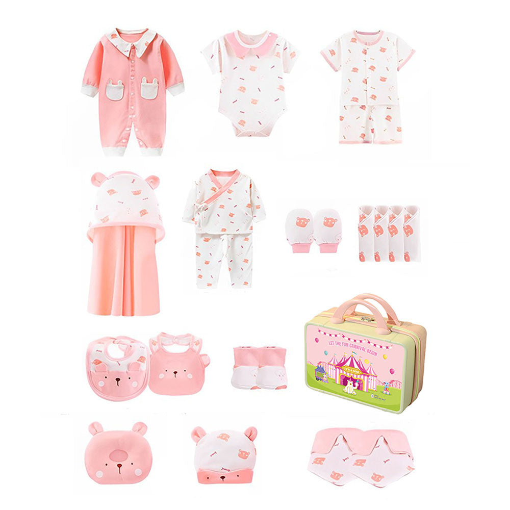 Little Surprise Box, 23 pcs Pink & white Ted Face, Newborn Baby Girl/ Boy All season wear Gift Hamper Box