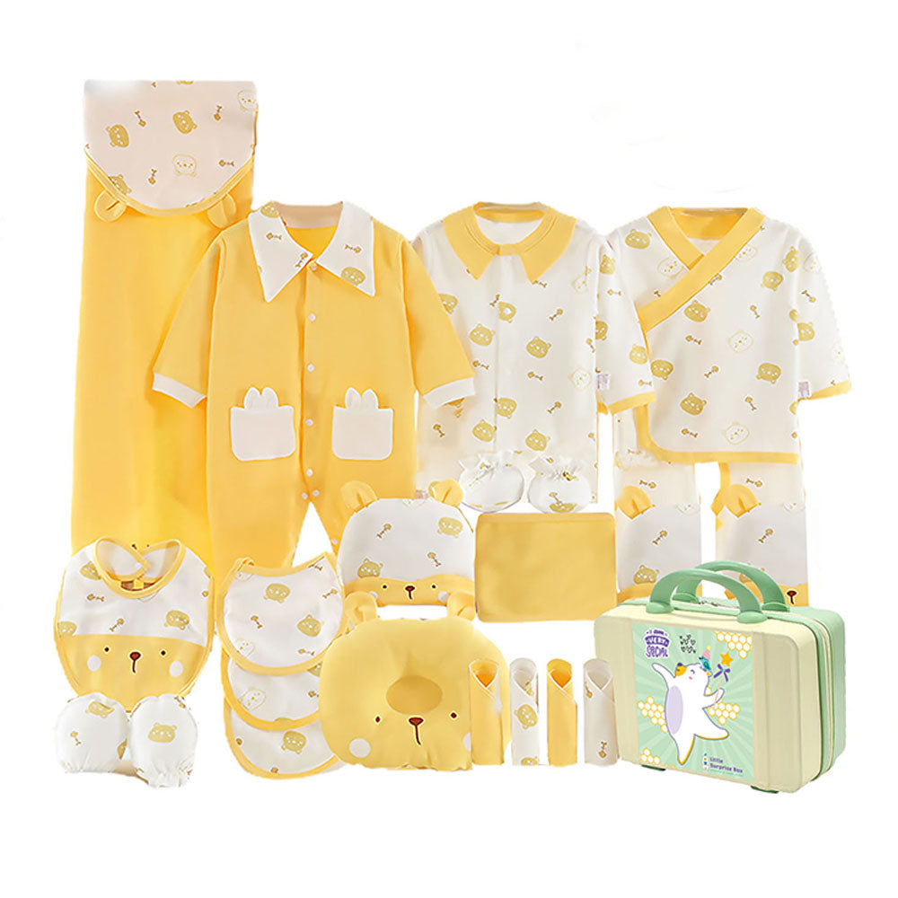 Little Surprise Box, 23 pcs Yellow & white Ted Face, Newborn Baby Girl/ Boy All season wear Gift Hamper Box