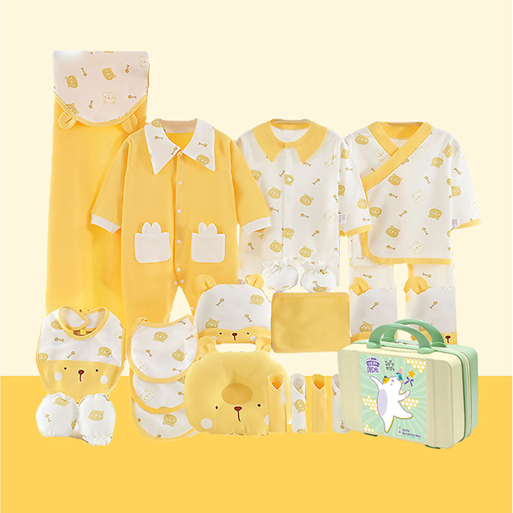 Little Surprise Box, 23 pcs Yellow & white Ted Face, Newborn Baby Girl/ Boy All season wear Gift Hamper Box