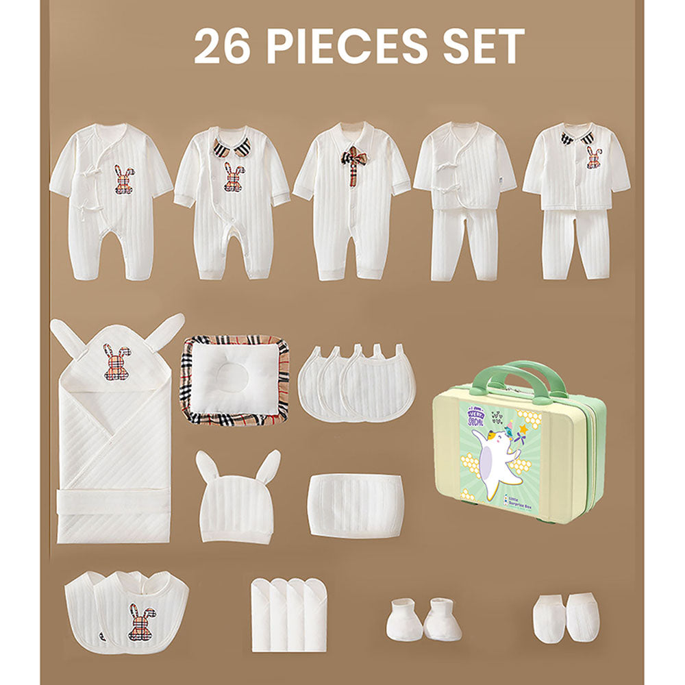 Little Surprise Box, 26 pcs White checkered Bunny , Newborn Baby Girl/ Boy All season wear Gift Hamper Box