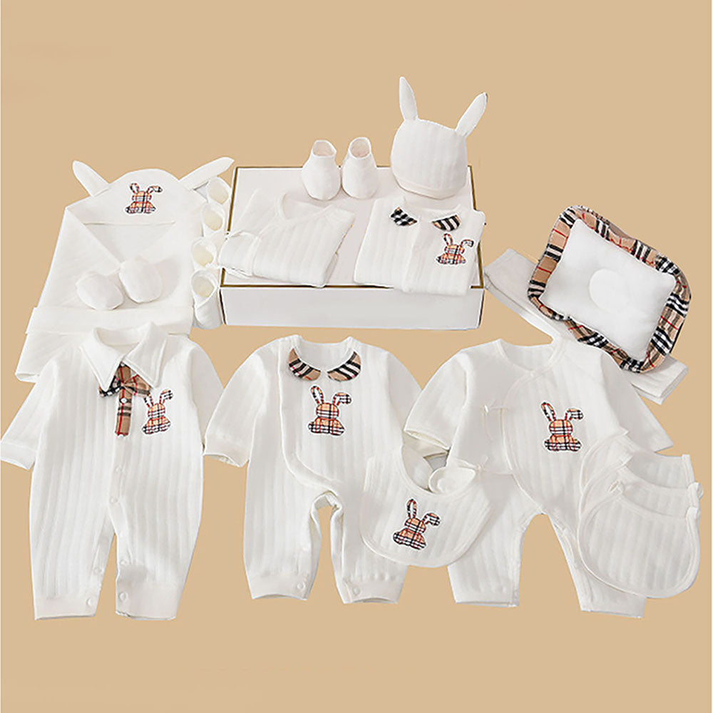 Little Surprise Box, 26 pcs White checkered Bunny , Newborn Baby Girl/ Boy All season wear Gift Hamper Box