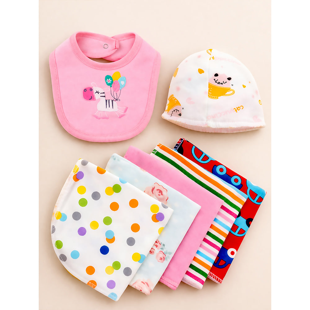 Little Surprise Box 19 pcs, Pink Teddy Home cane basket themed Newborn Baby Girl, All Season wear,Gift Hamper set, 0-6 months
