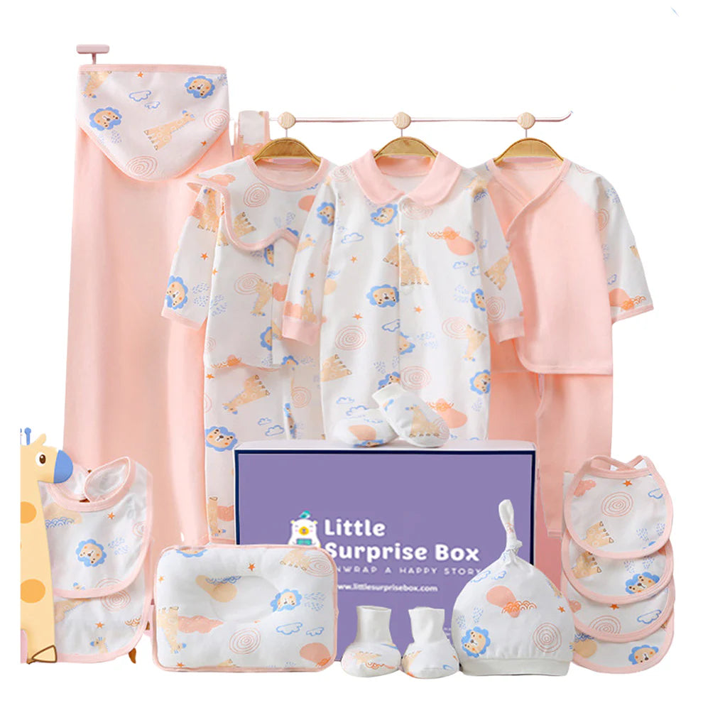 20 pcs Pink Animal Kingdom Newborn Baby Girl/ Boy Gift Box , all season wear Hamper, (0 - 12 months)