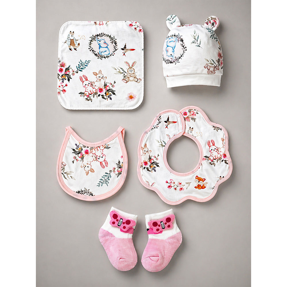 Little Surprise Box 20 pcs, Woodland Rabbit Cane Basket themed Newborn Baby Girl All Season wear,Gift Hamper set,0-12 months