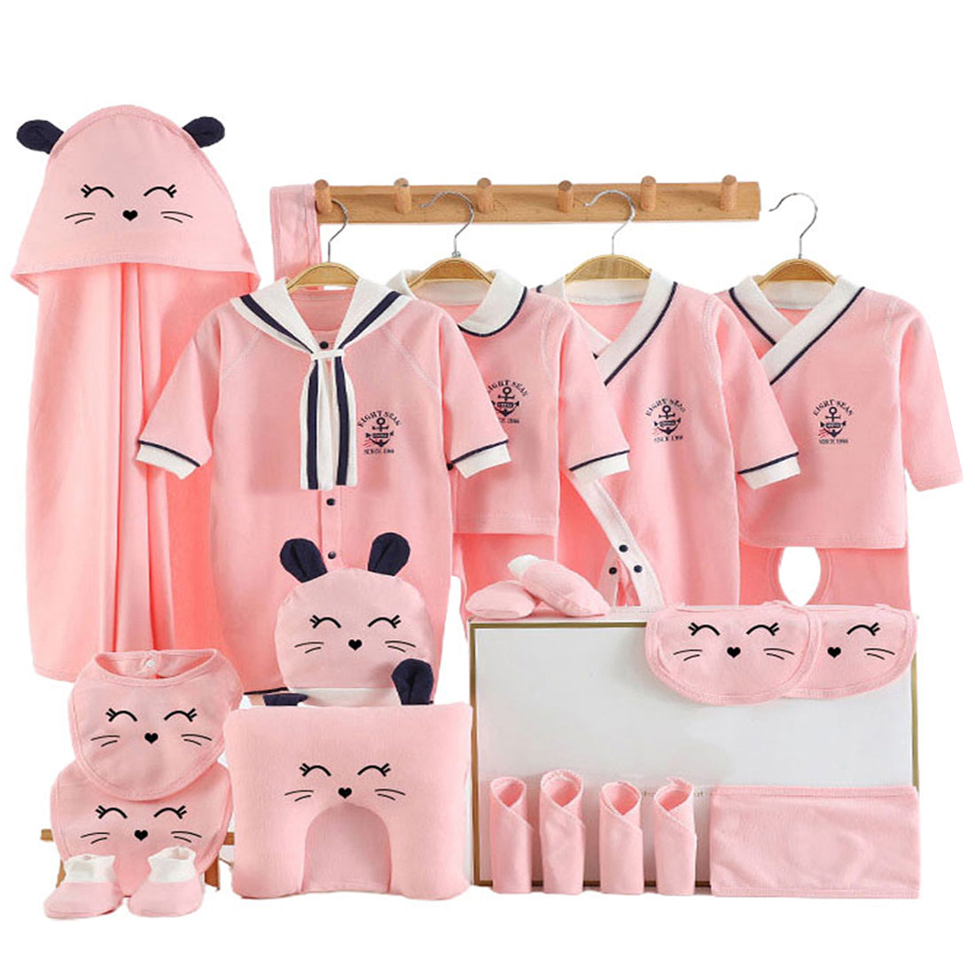 Little Surprise Box - 23 pcs Newly Born Baby Girl/Boy Gift Hamper (Pink & Black Cat Print) 0-6 Months