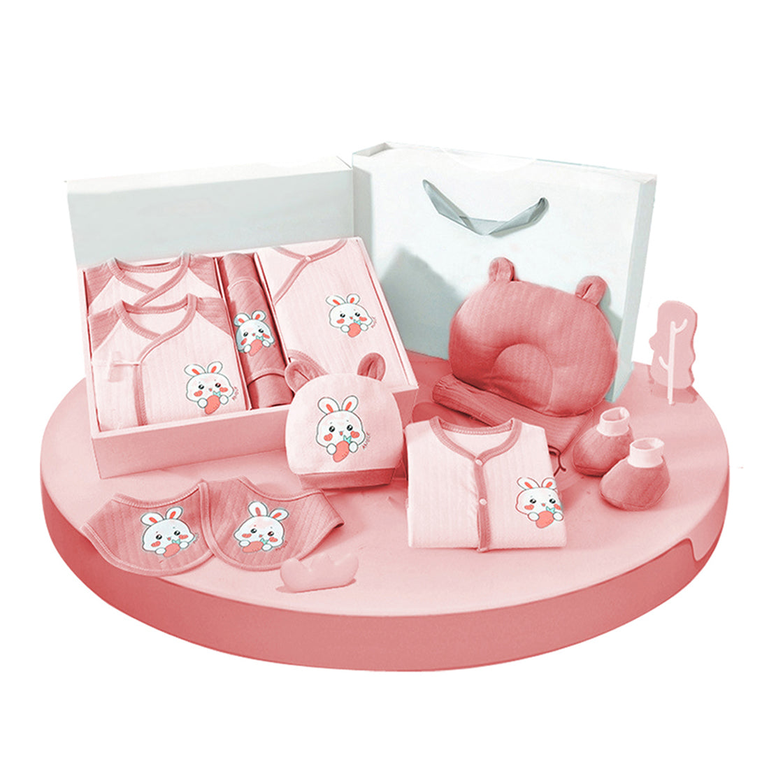 Little Surprise Box - 23 pcs New Born Baby Girl Hamper Pink Bunny Carrot Print, 0-6 months