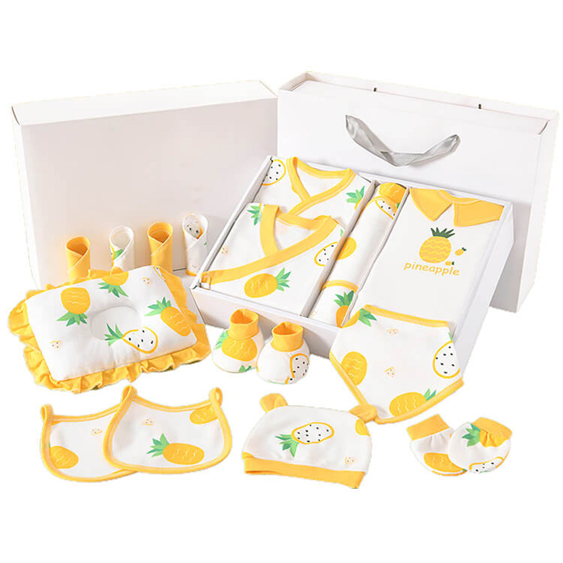 Little Surprise Box - 25 pcs Newly Born Baby Girl/Boy Gift Hamper All Over Pineapple Yellow