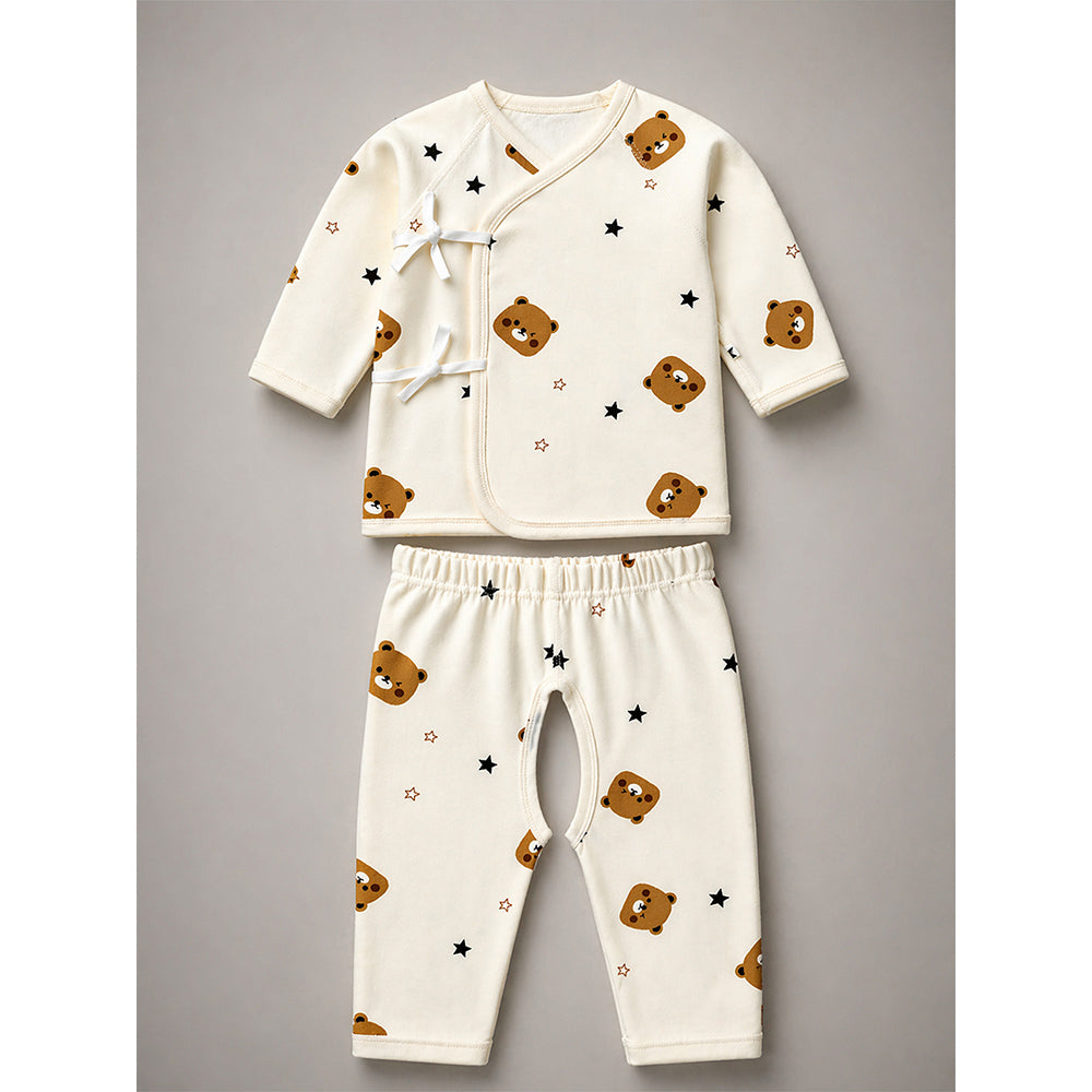 Little Surprise Box, 25 pcs Beige Bear Hamper for Newborn Boy/Girl, All Season wear hamper with luxury designed blue storage cane basket 0-12 months