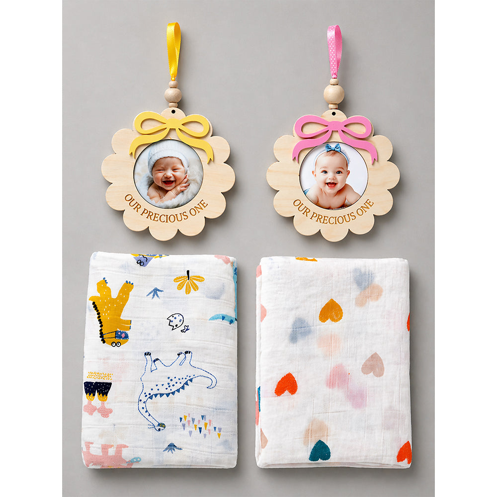 Little Surprise Box 25 pcs, Twin Boy & Girl White cane basket themed Newborn Baby Boy, All Season wear ,Gift Hamper set, 0-6 months