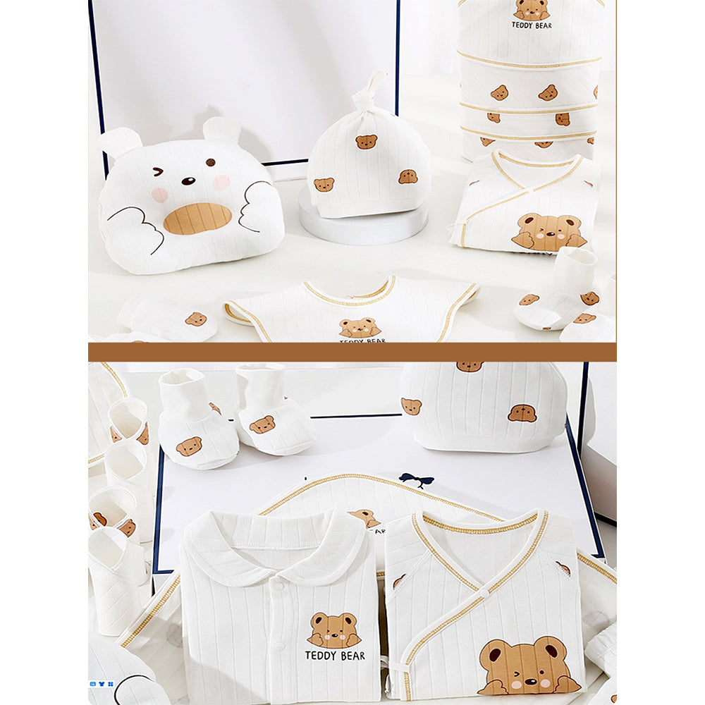 Little Surprise Box, 25pcs Cream Teddy Bear Collared Newborn Baby Hamper, Baby Boy/Baby Girl with Suitcase, 0-12 months