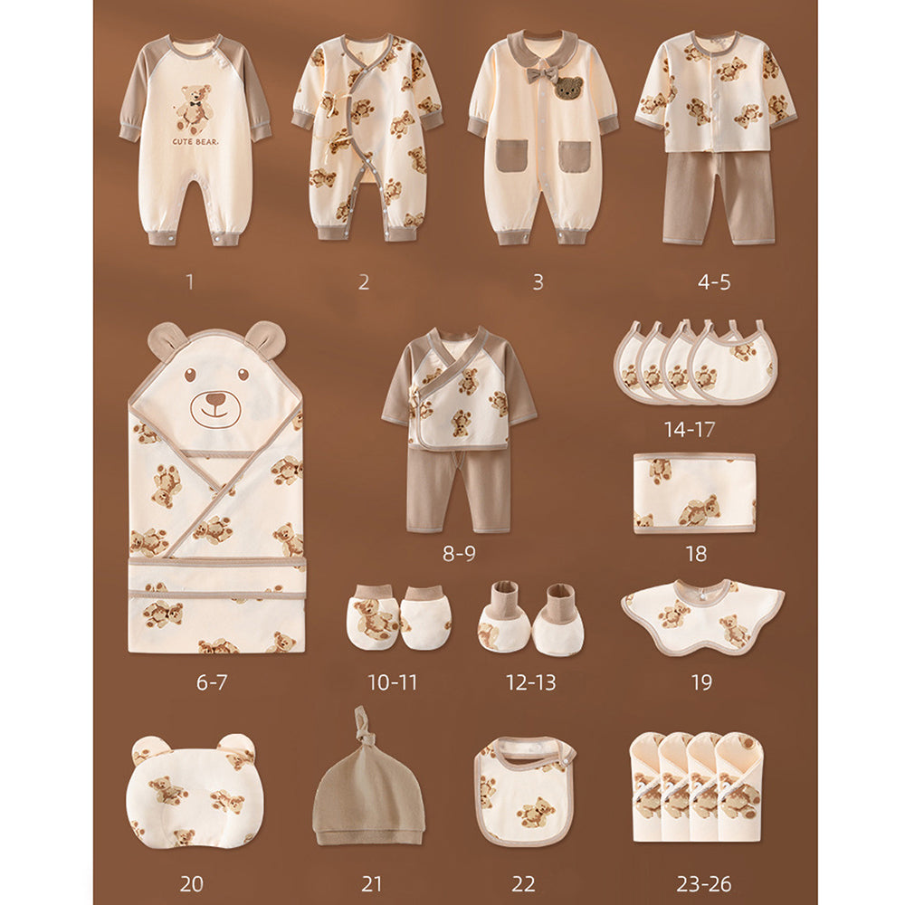 Little Surprise Box, 26pcs Cream & Brown Teddy Love , New born Baby Girl/Boy Gift Hamper all Season wear Clothes Gift Hamper Box, (0-6months) (Copy)