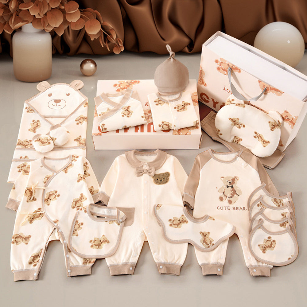 Little Surprise Box, 26pcs Cream & Brown Teddy Love , New born Baby Girl/Boy Gift Hamper all Season wear Clothes Gift Hamper Box, (0-6months) (Copy)