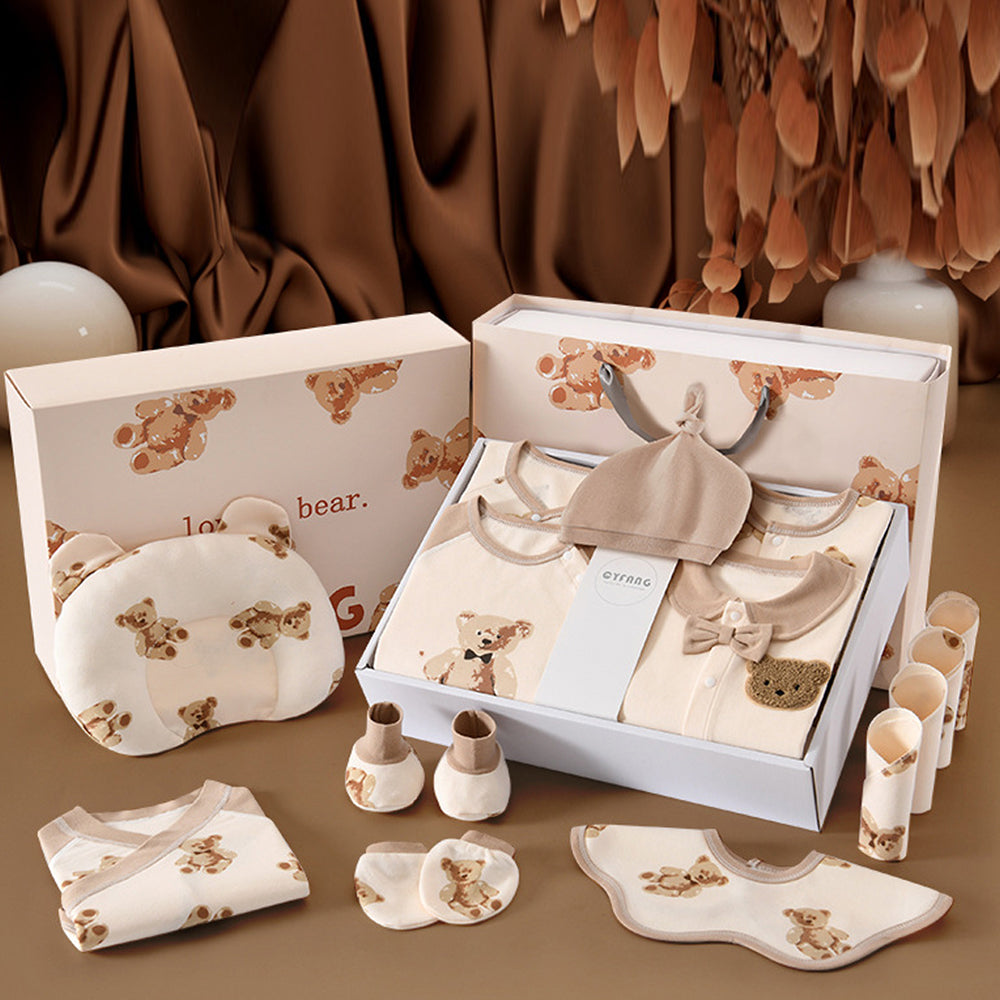 Little Surprise Box, 26pcs Cream & Brown Teddy Love , New born Baby Girl/Boy Gift Hamper all Season wear Clothes Gift Hamper Box, (0-6months) (Copy)