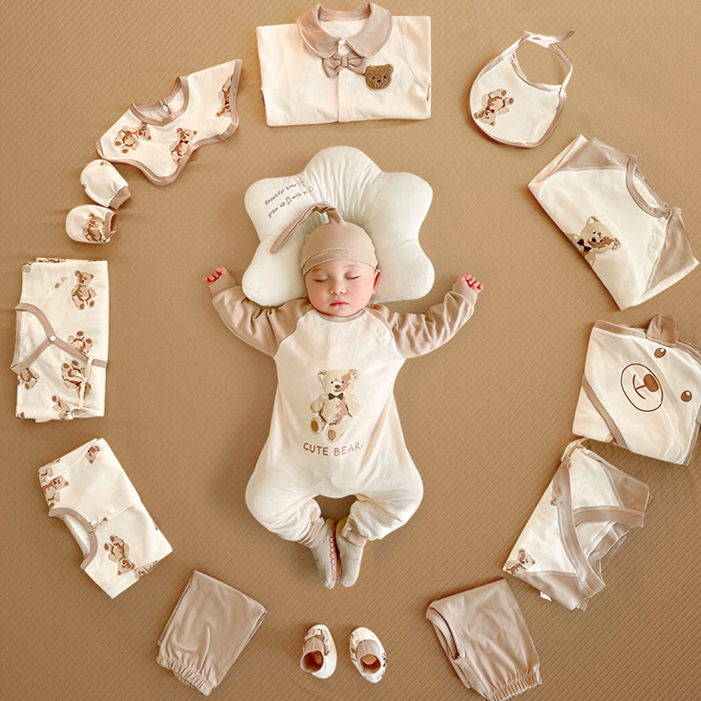 Little Surprise Box, 26pcs Cream & Brown Teddy Love , New born Baby Girl/Boy Gift Hamper all Season wear Clothes Gift Hamper Box, (0-6months) (Copy)