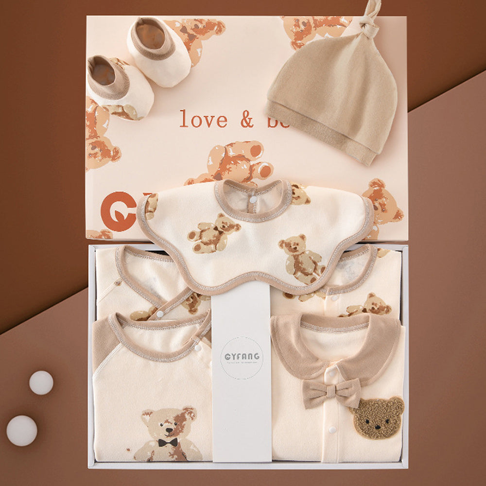 Little Surprise Box, 26pcs Cream & Brown Teddy Love , New born Baby Girl/Boy Gift Hamper all Season wear Clothes Gift Hamper Box, (0-6months) (Copy)